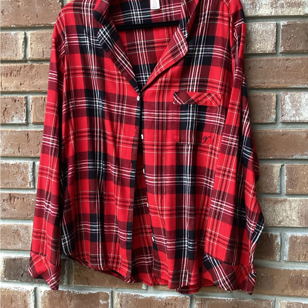 Victoria's Secret Red and Black Plaid Pajama Top